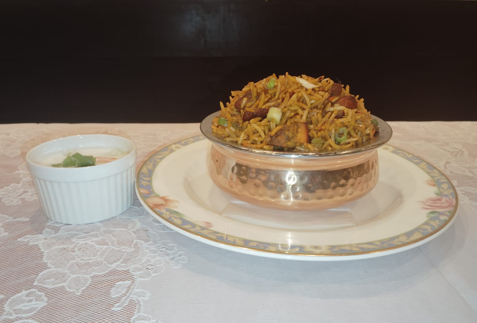 Biryani in a metal bowl